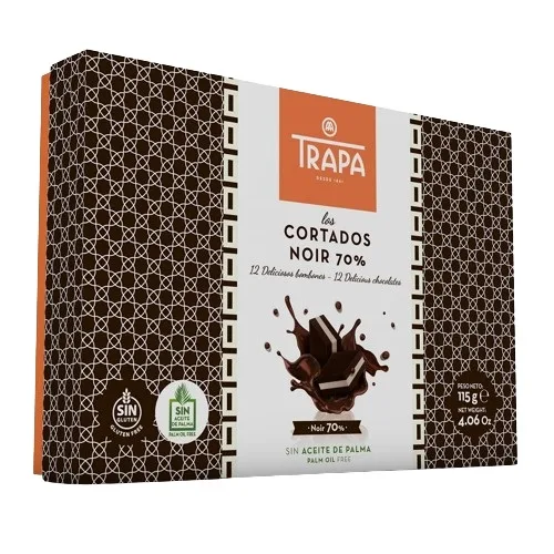 Chocolats Cortados noir 70% de cacao sans huile de palme x12 unités 115 g -TRAPA