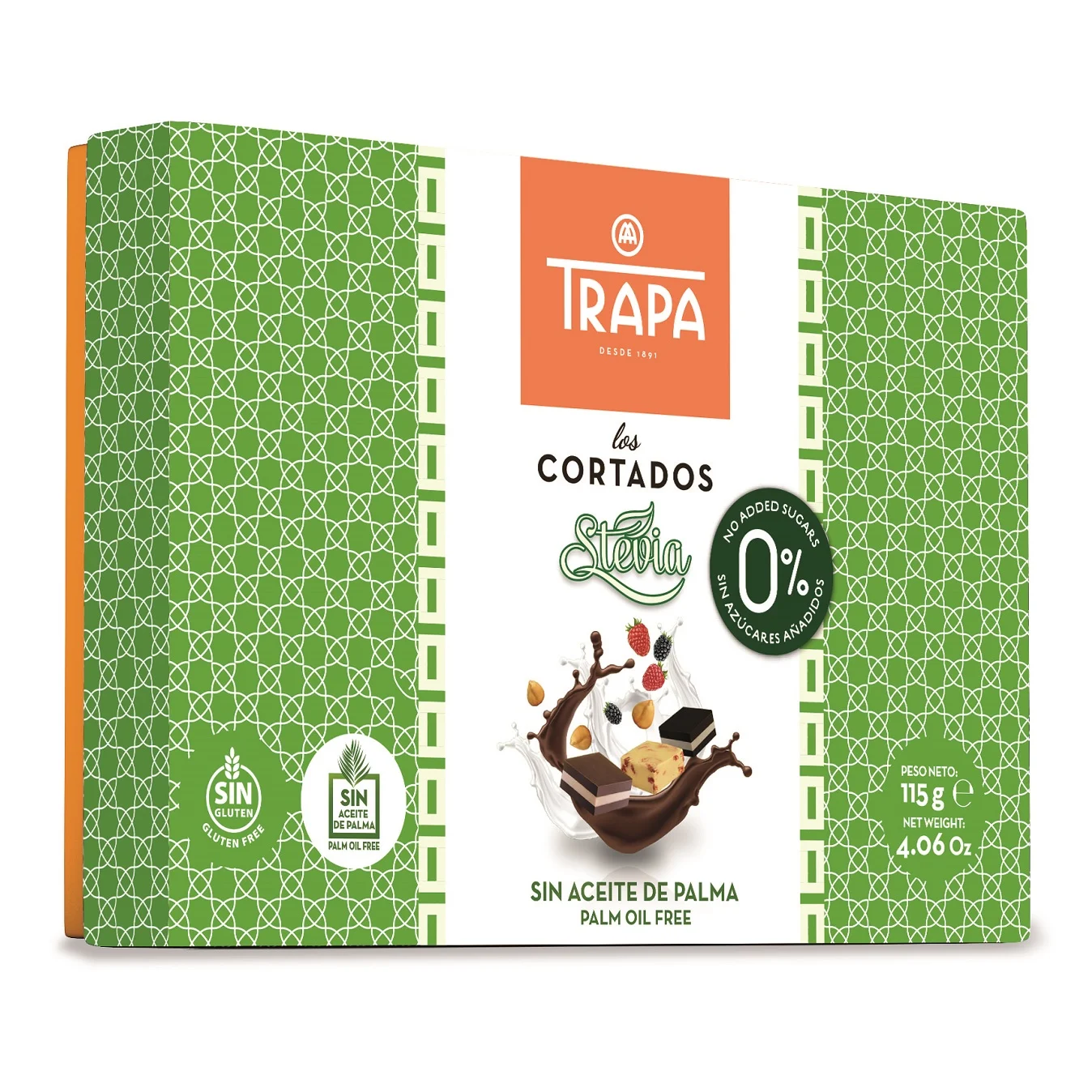 Chocolats Cortados 0% sucre avec stévia sans huile de palmex12 unités 115g-TRAPA