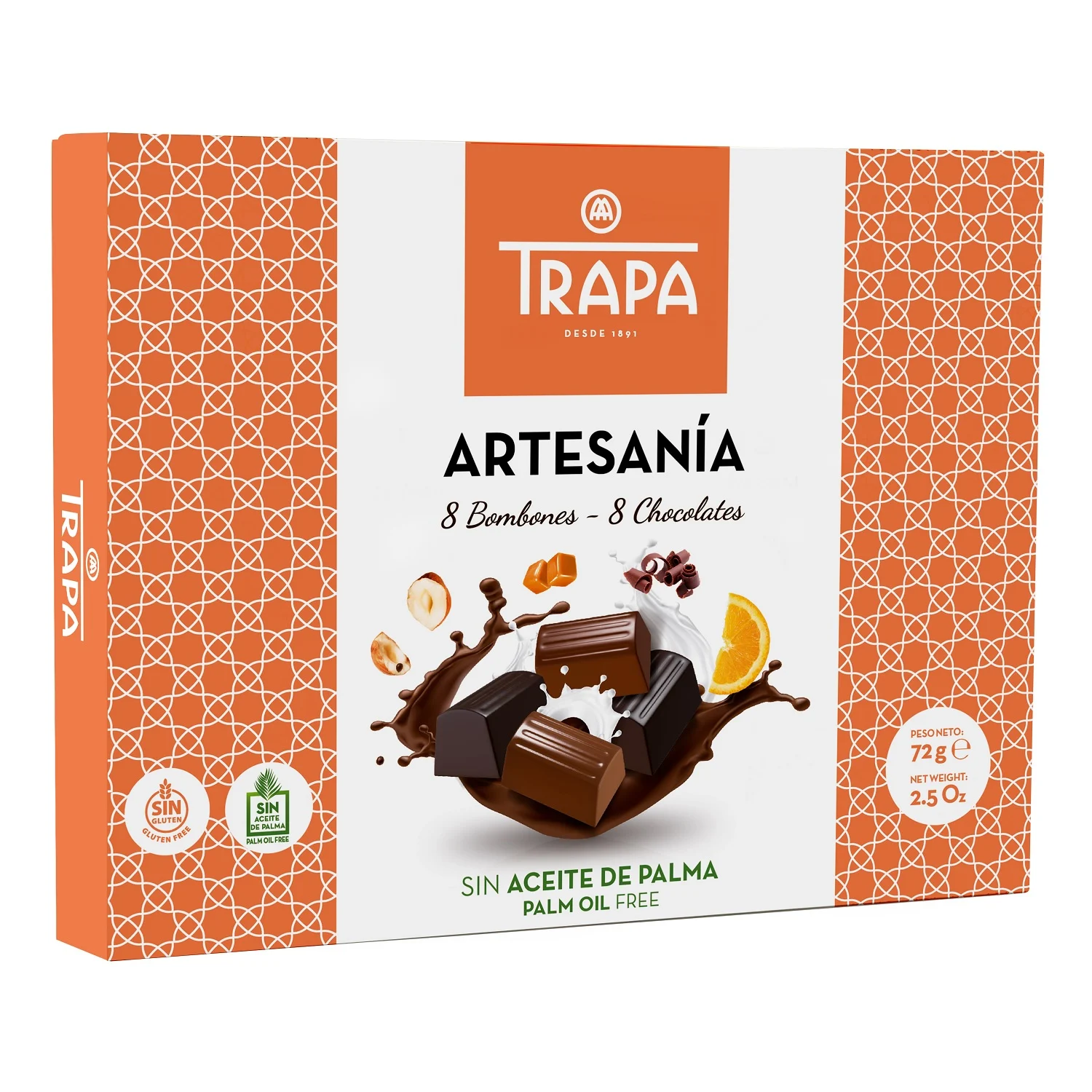Chocolats Artesania sans gluten sans huile de palme x8 unités 72 g - TRAPA