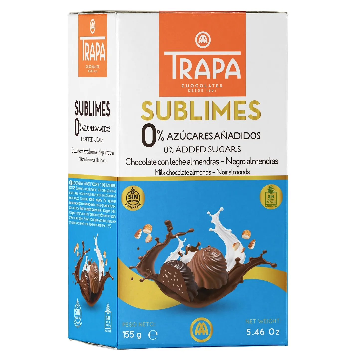 Sublimes chocolats 0% de sucres ajoutés sans huile de palme 155g - TRAPA