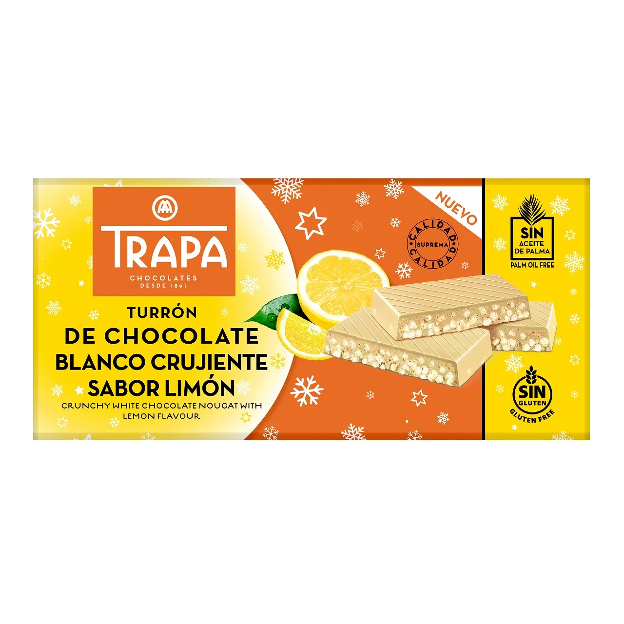 Nougat croquant au chocolat et au citron blanc sans huile de palme 175g - TRAPA