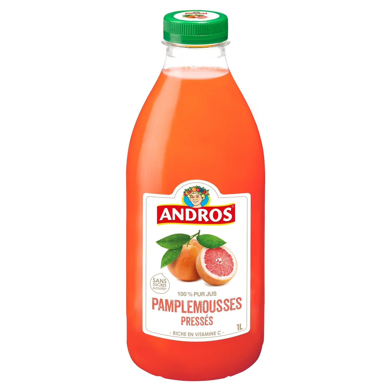 Andros Pur Jus de pamplemousses roses pressés 100% sans sucres ajoutés 1L