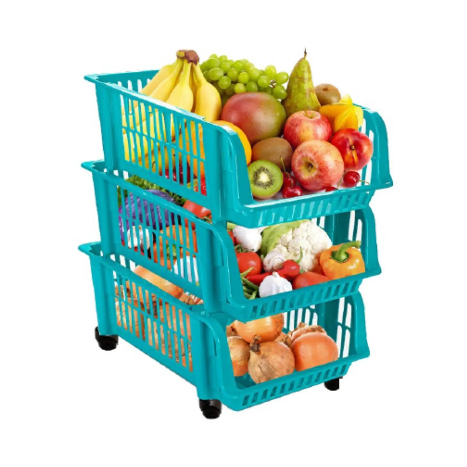 3 bacs rangement à légumes avec roulettes 3 niveaux