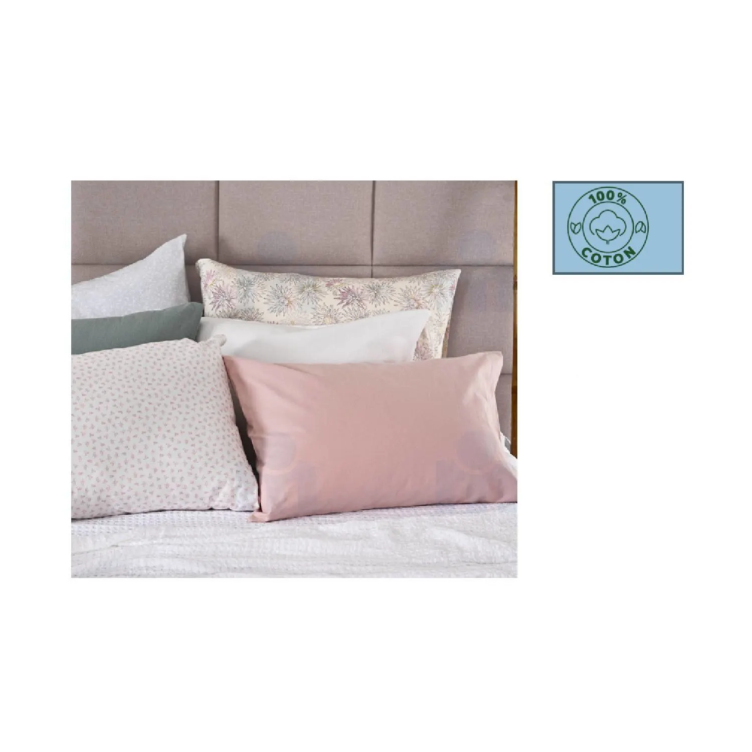 2 taies d'oreillers flanelles imprimées 50x70cm 100% coton