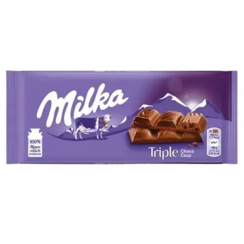 Tablette de chocolat au triple chocolat au lait du pays Alpin 90g - MILKA