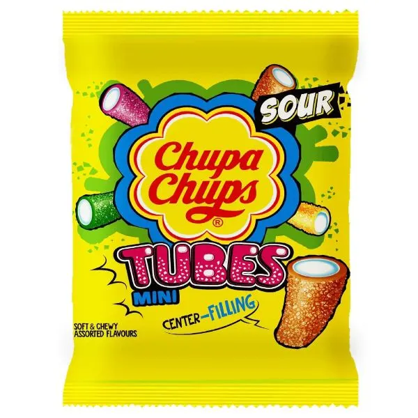 Bonbons gelifiés Mini Tubes colorés Sour 85g - CHUPA CHUPS