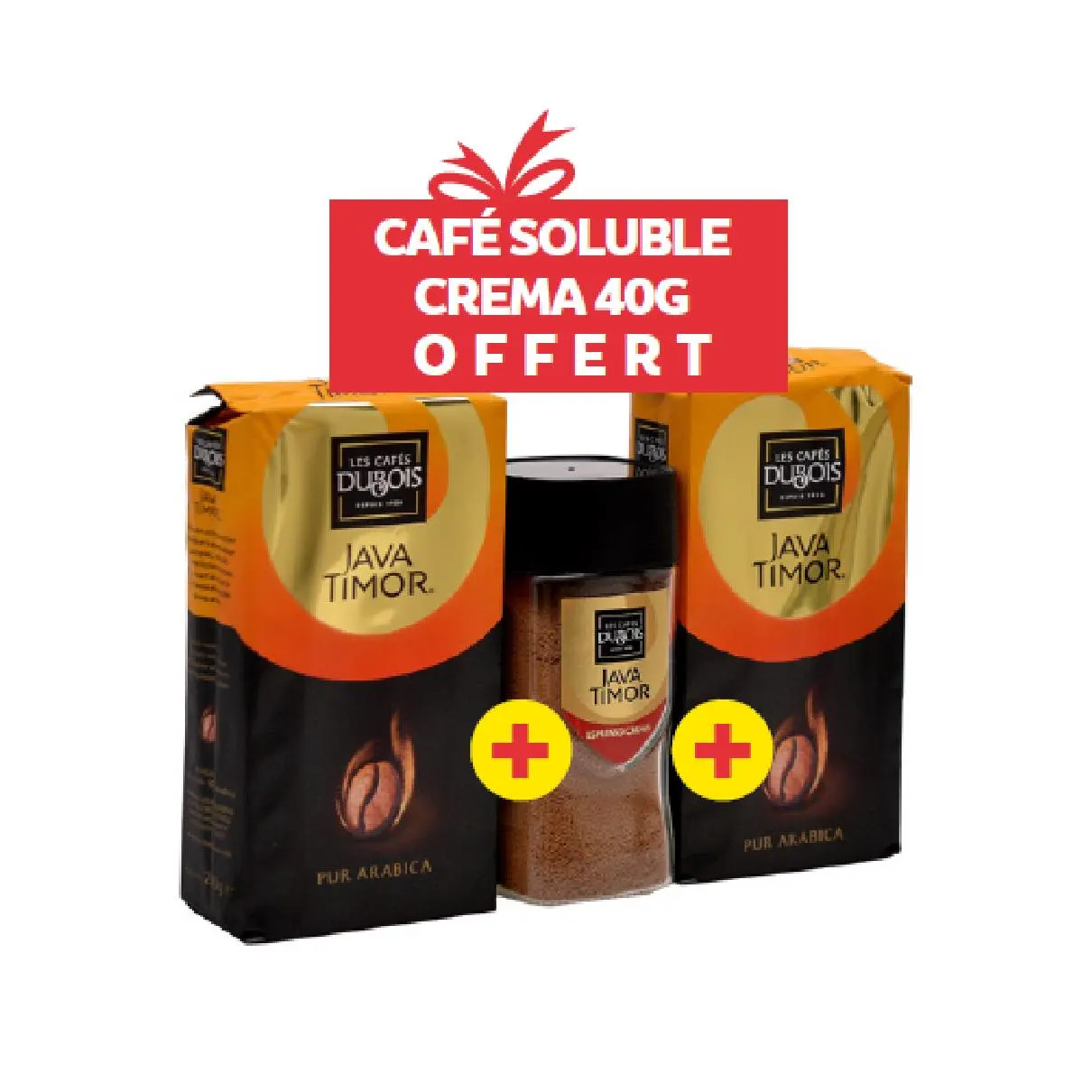 2paquets de caféx225g+café soluble crema40g offerte Java Timor -LES CAFÉS DUBOIS