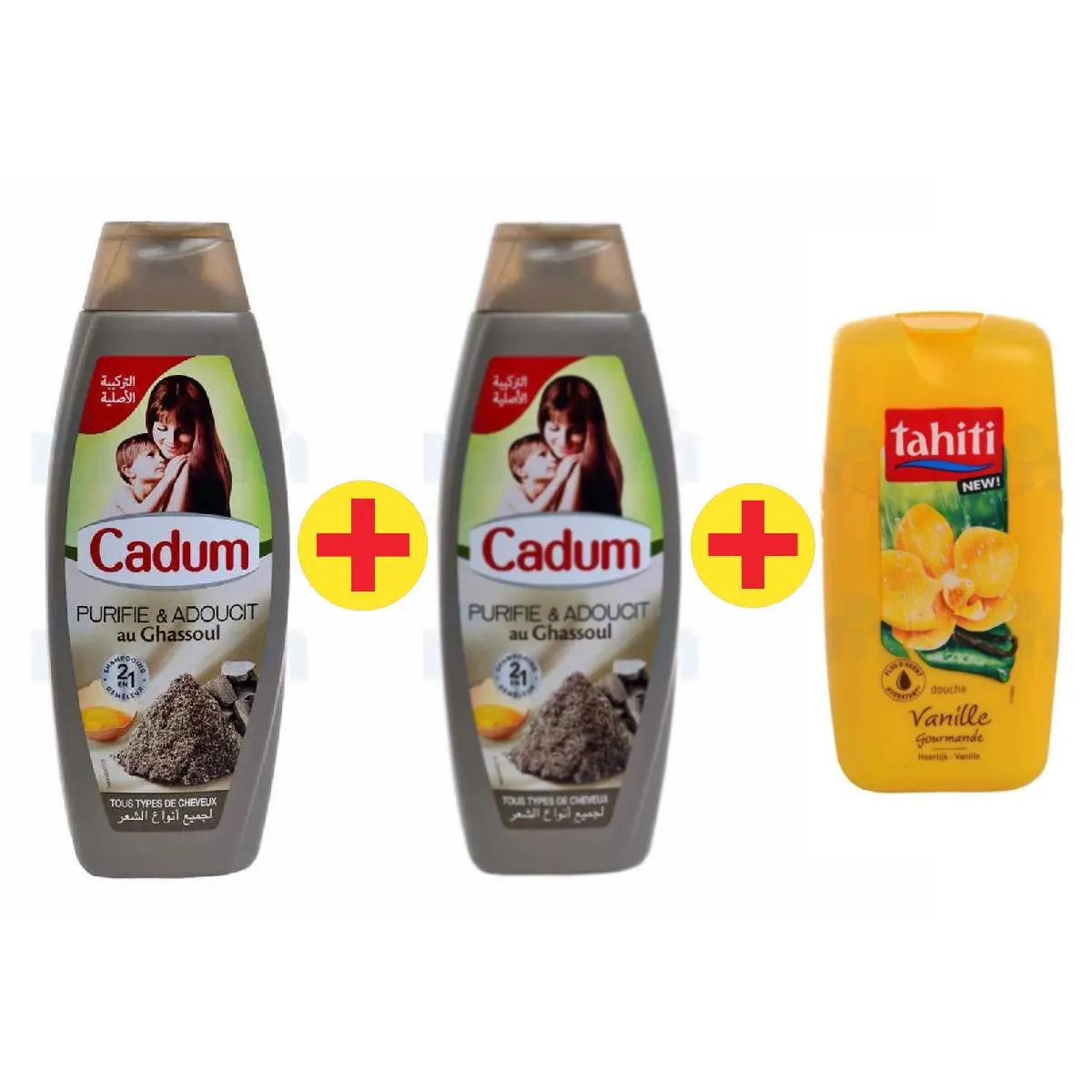 2 Shampoings ghassoul x380ml + Gel douche Tahiti offert - CADUM