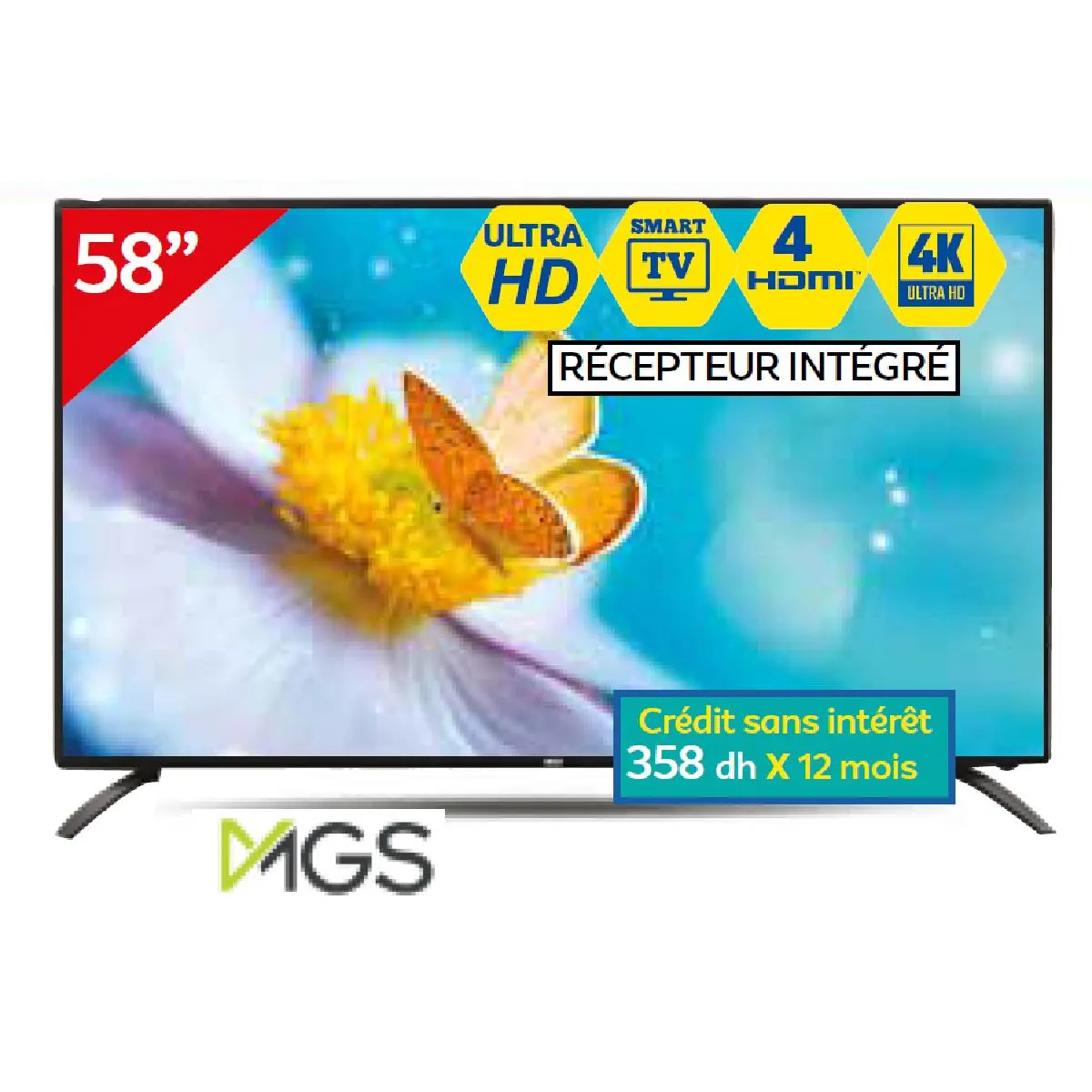 Téléviseur 58 pouces UHD SMART TV 9.0 T2S2 FRAMELESS MDA5821U801T - MGS