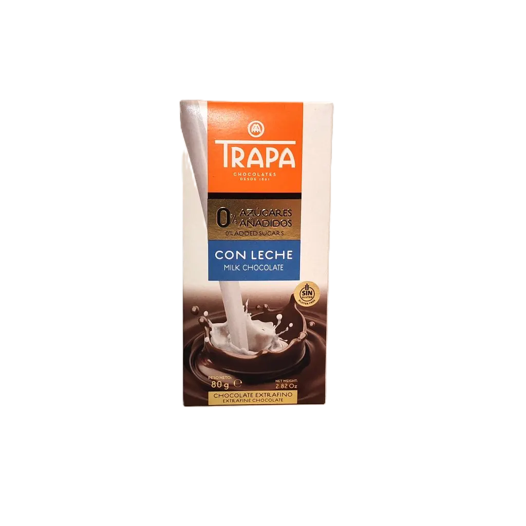 Chocolat au lait sans sucre 80g - TRAPA