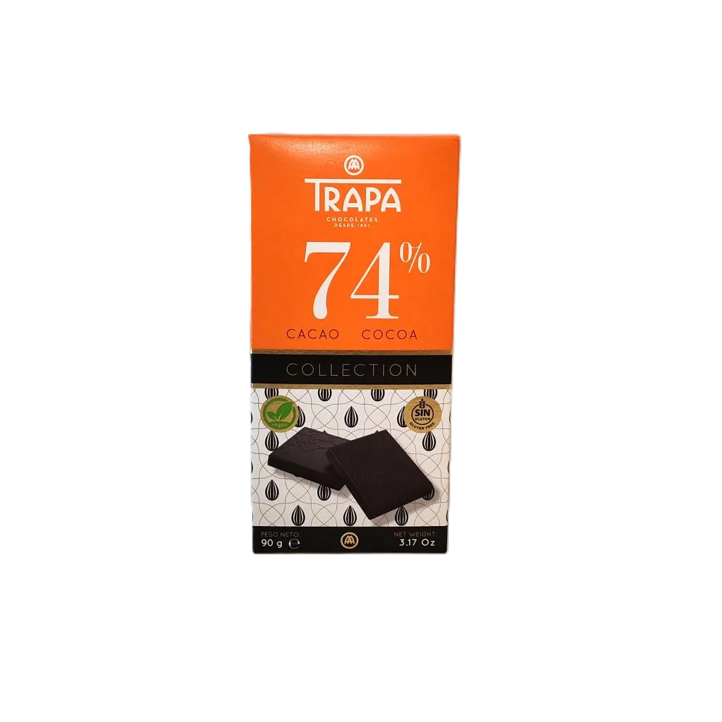 Chocolat noir 74% de cacao sans gluten et végétalien 90g - TRAPA