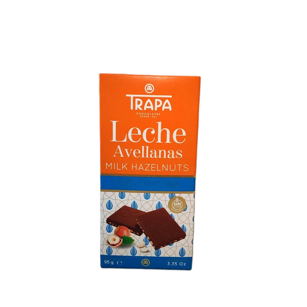 Chocolat au lait avec morceaux de noisettes 95g - TRAPA