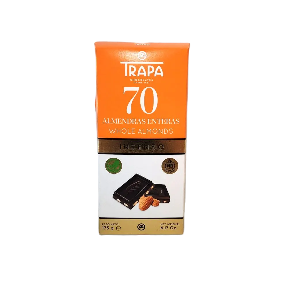 Chocolat noir intense 70% aux amandes entières - TRAPA