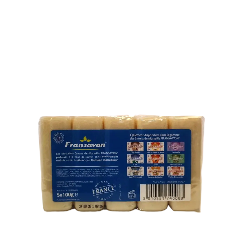 Savon de Marseille fleur de Jasmine 5x100g - FRANSAVON - vue 2