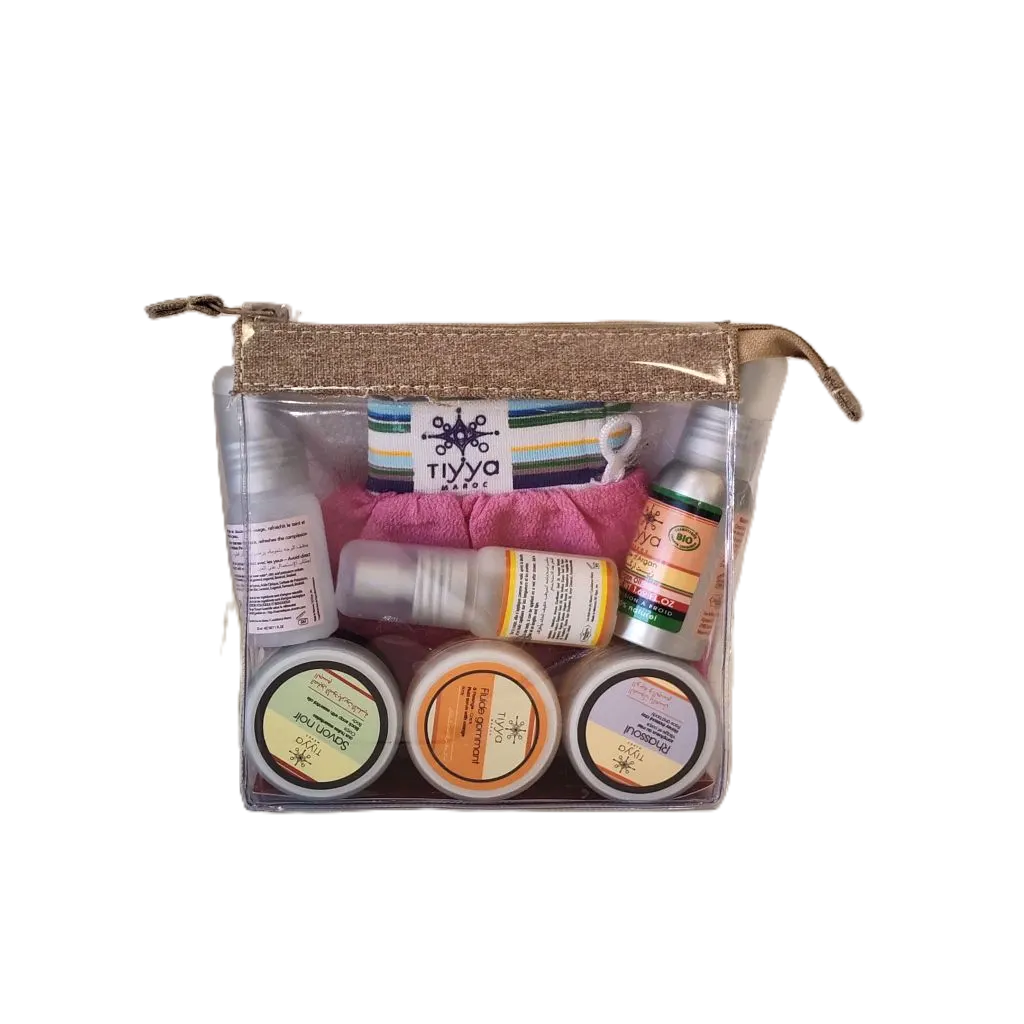 Trousse savon+ghassoul+huile sèche+eau de rose bio+huile d'argan+gant - TIYYA