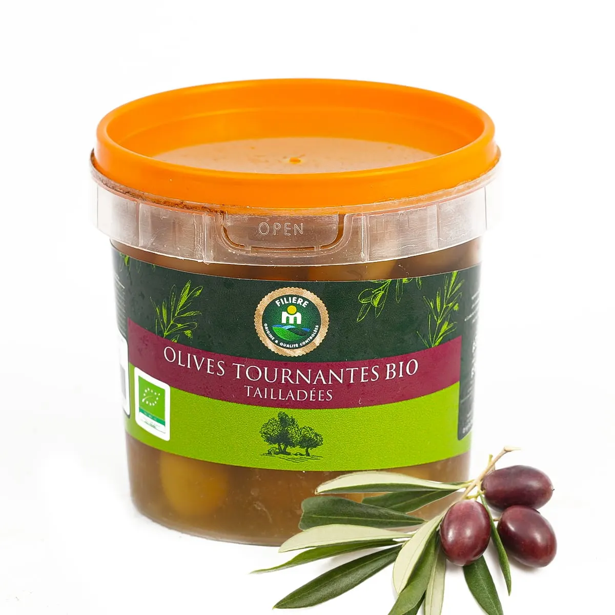 Olives tournantes tailladées bio en boîte 150g - FILIERE M