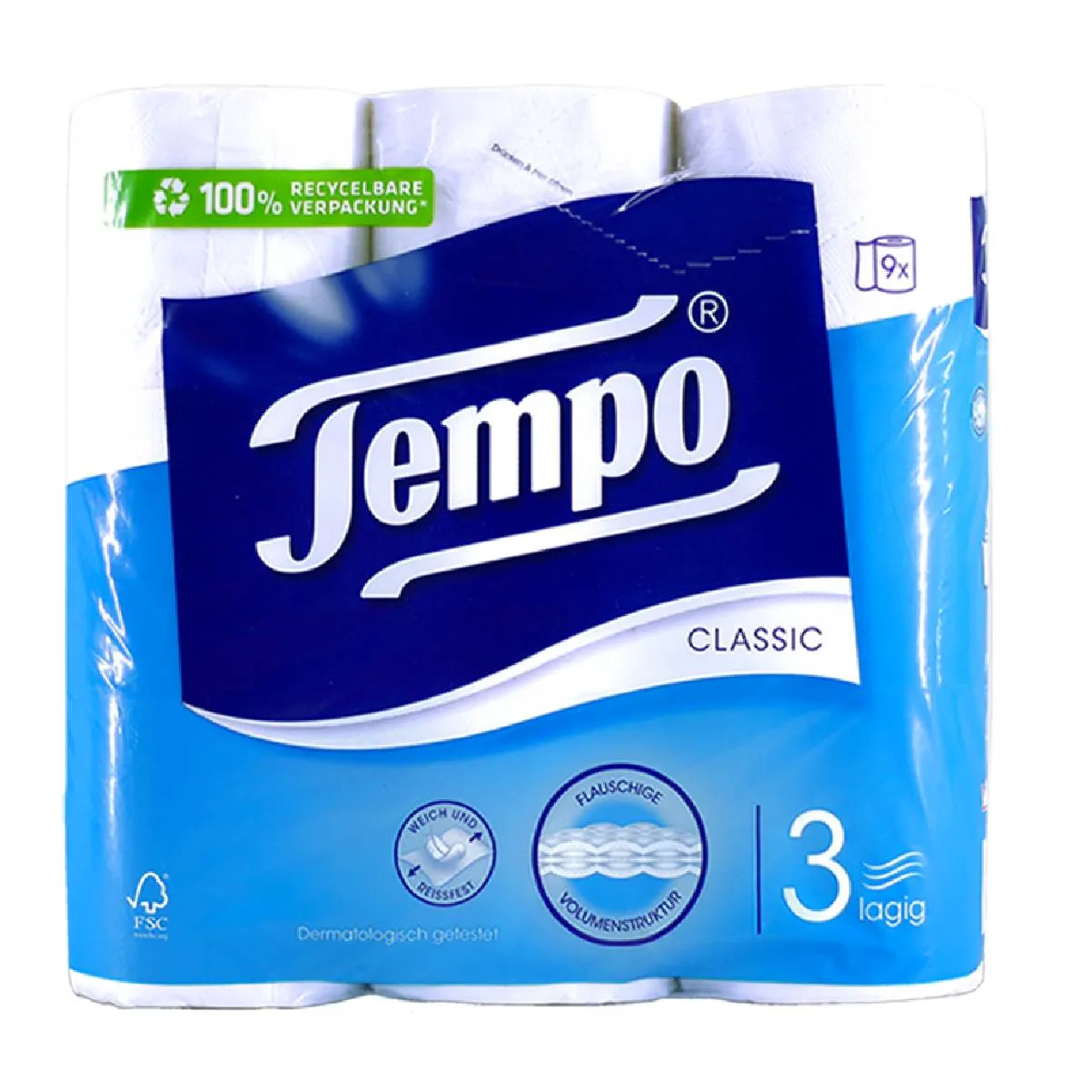 Papier toilette blanc 3 plis x9pcs - TEMPO