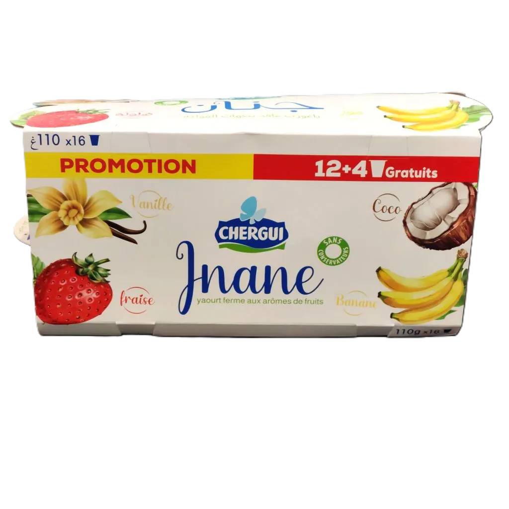 Yaourt ferme aux arômes de fruits Jnane 12+4 gratuits x110g - CHERGUI