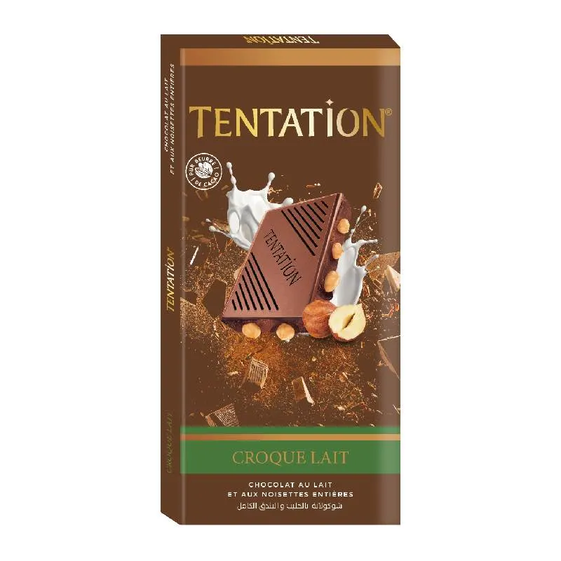 Tablette de chocolat lait et noisettes Croque lait Tentation 150g - AIGUEBELLE