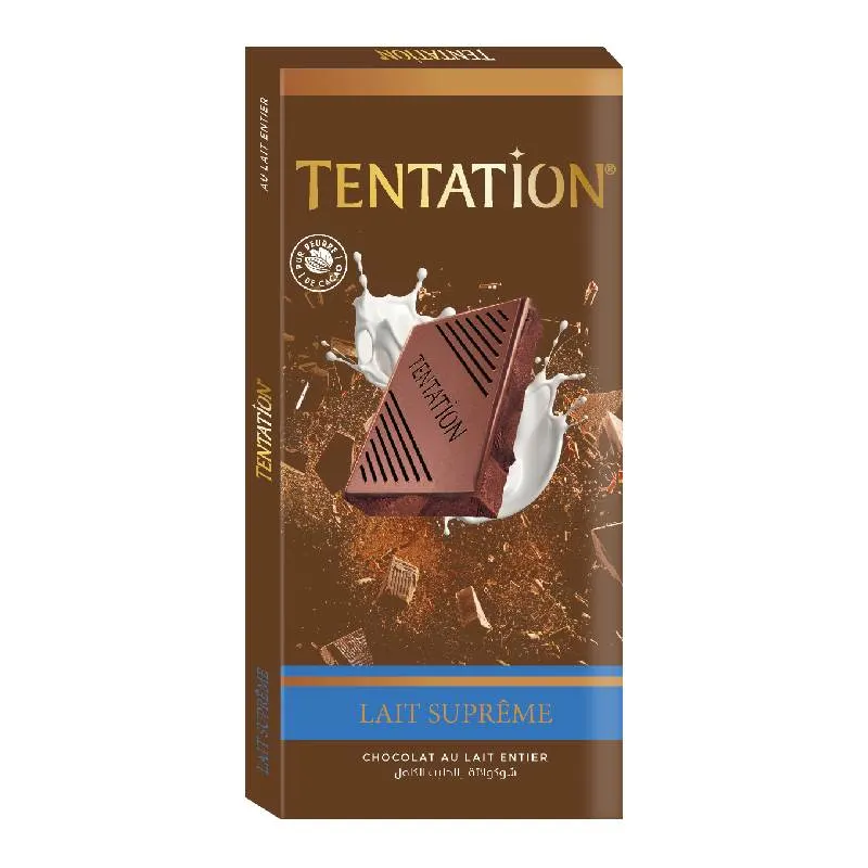 Tablette de chocolat lait suprême Tentation 100g  - AIGUEBELLE