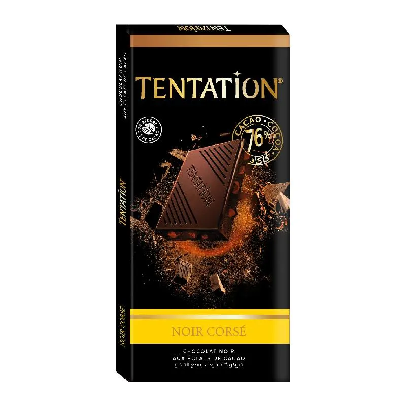 Tablette de chocolat noir corsé aux éclats de cacao Tentation 150g - AIGUEBELLE