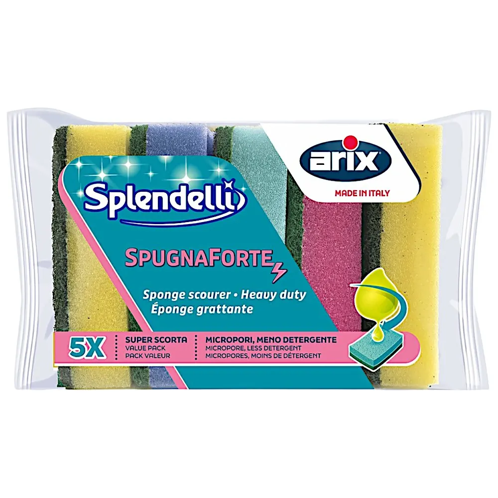 Tampons éponges synthétique à récurer de couleurs variées x5 pièces - ARIX