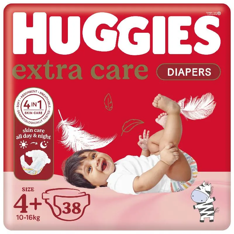 Couches bébé extra care taille 4+(10-16Kg) maxi x38 unités - HUGGIES