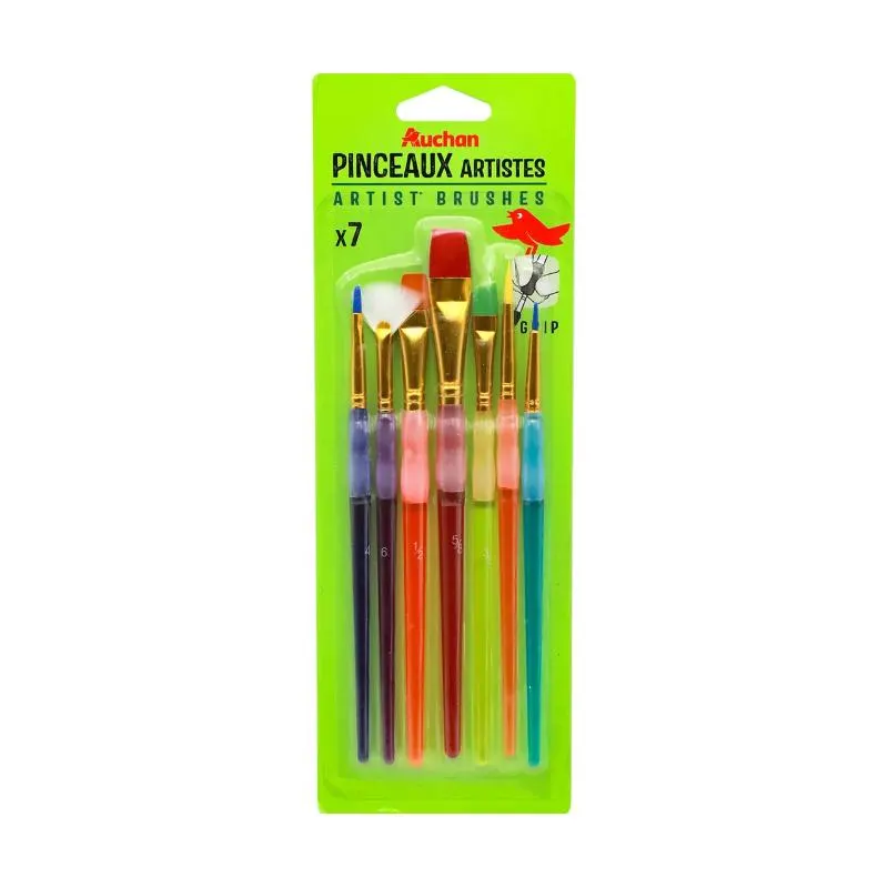 Pinceaux synthétiques colorés assortis x7 unités - AUCHAN