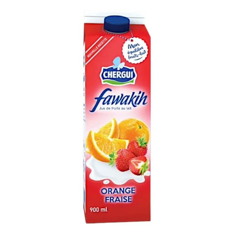 Jus de fruits au lait orange et à la fraise Fawakih 900ml - CHERGUI