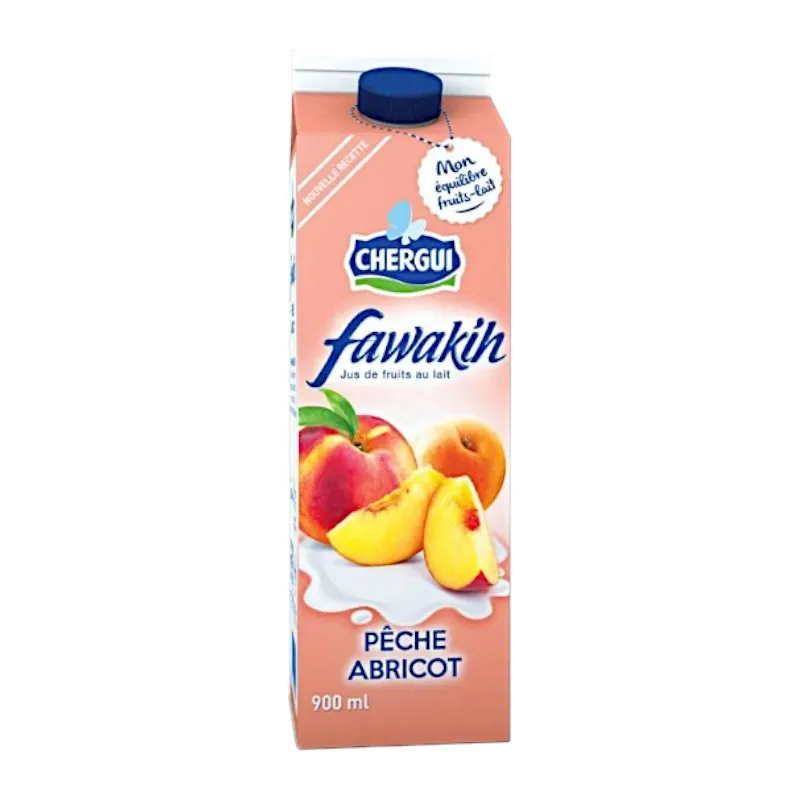 Jus de fruits au lait à la pêche et à l'abricot Fawakih 900ml - CHERGUI