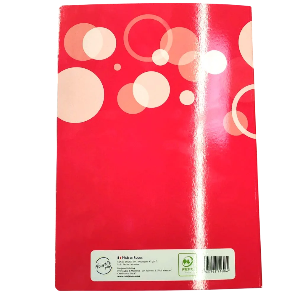Cahier piqûre A4 96p 5x5 vélin surfin 90g pelliculé 4 couleurs assorties