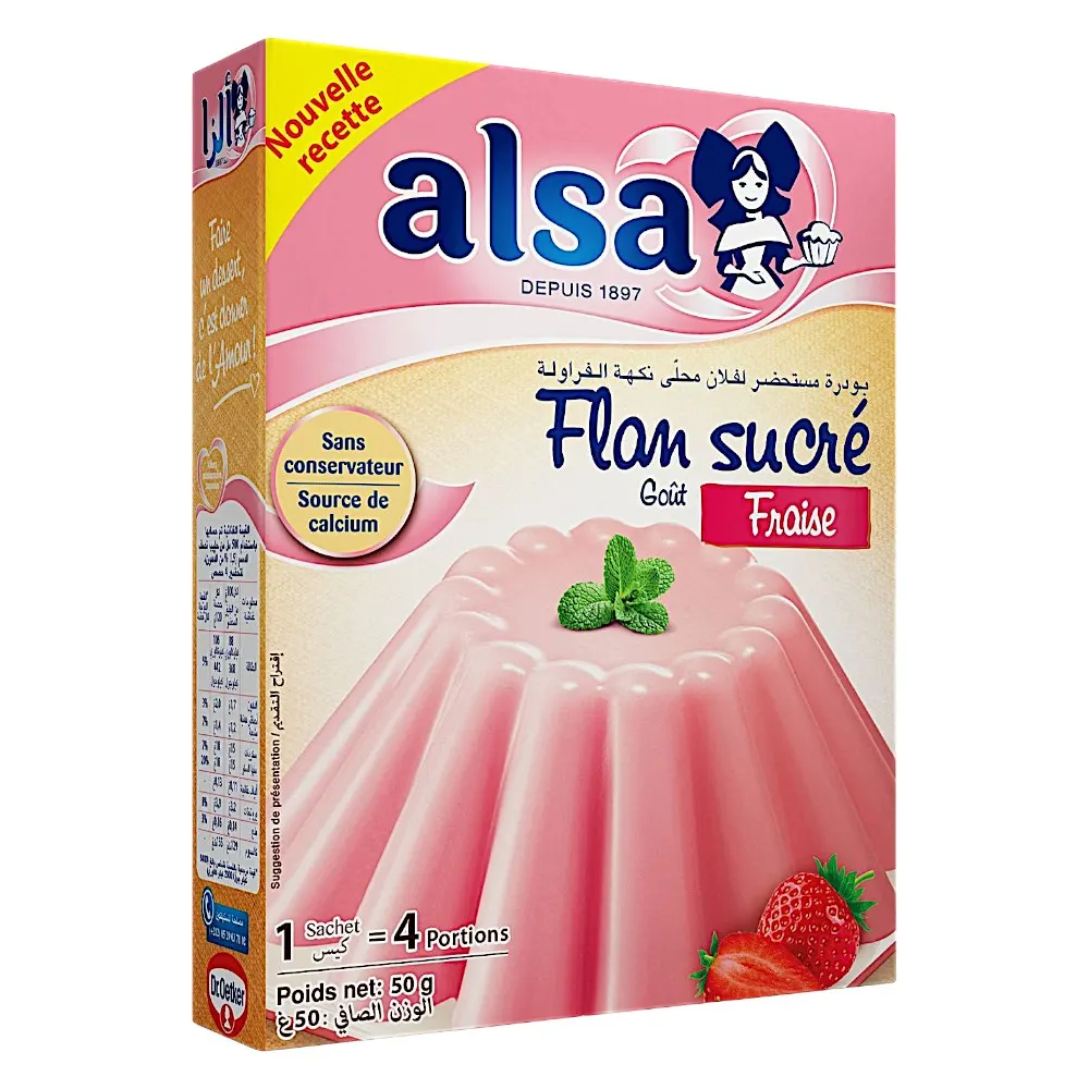 Préparation pour flan arôme fraise 45g - ALSA