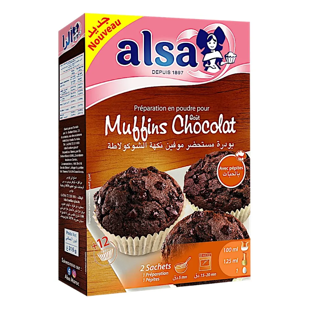 Préparation en poudre pour muffins goût chocolat avec pépites 315g - ALSA