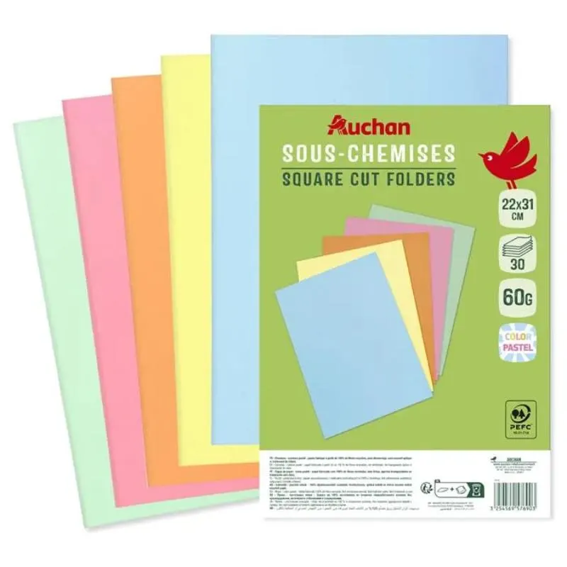 Lot 30 sous-chemises 60g 3 couleurs pastel avec encart - AUCHAN