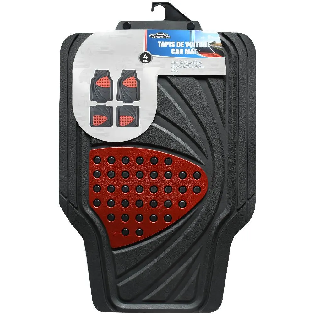 Tapis PVC auto noire rouge 4,4Kg 4 pièces 