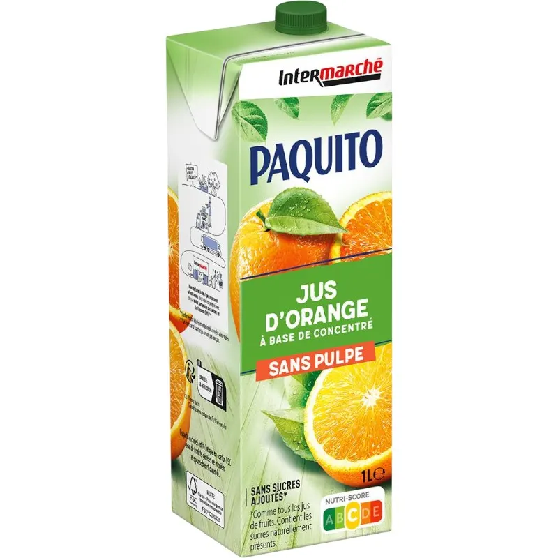 Paquito Jus d'orange à base de concentré sans pulpe en brique 1L