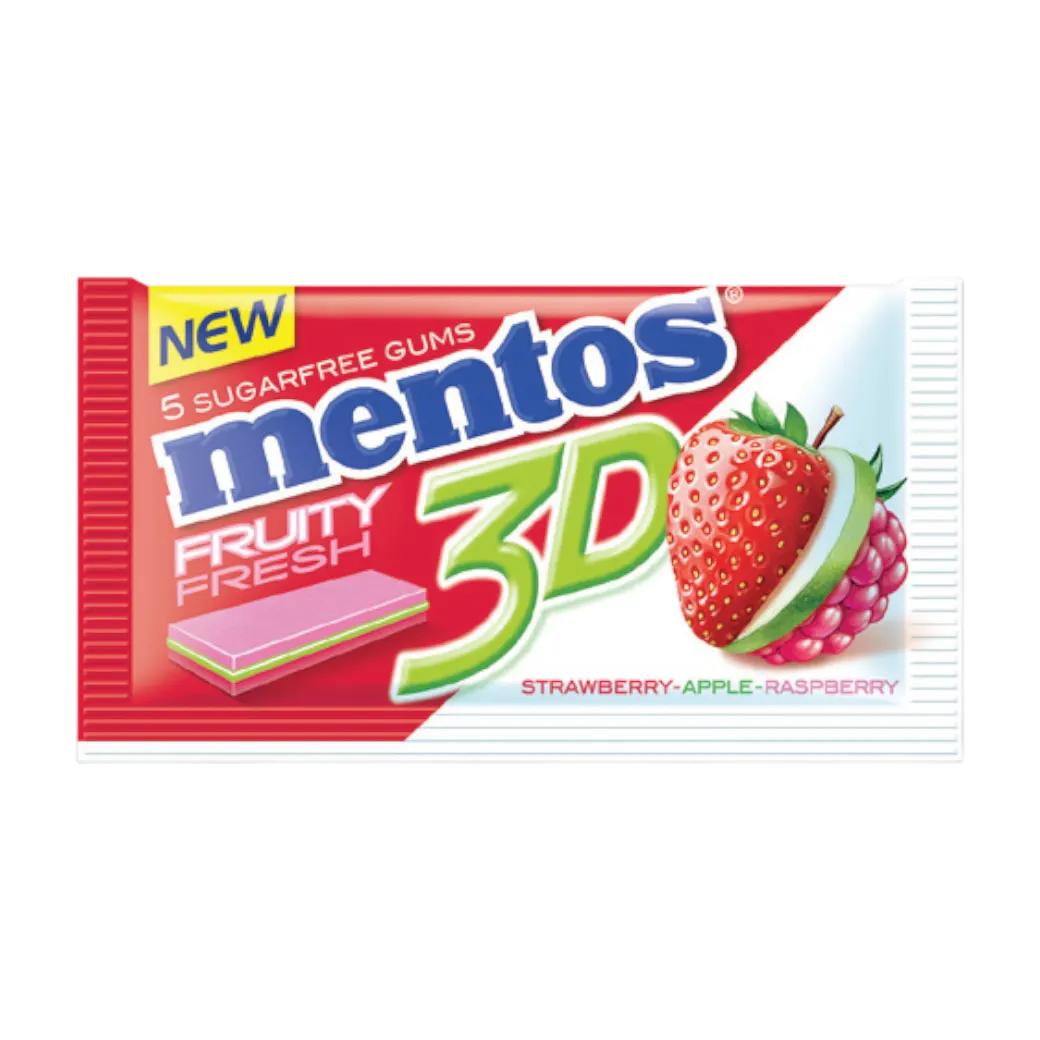 Pocket chewing-gum 3D strawberry apple raspberry 10g  - MENTOS 