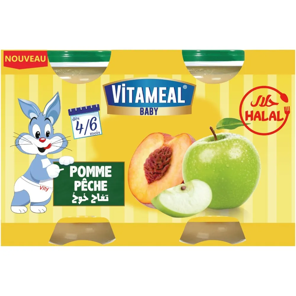 Dessert bébé pomme-pêche en pots en verre 2x120g - VITAMEAL
