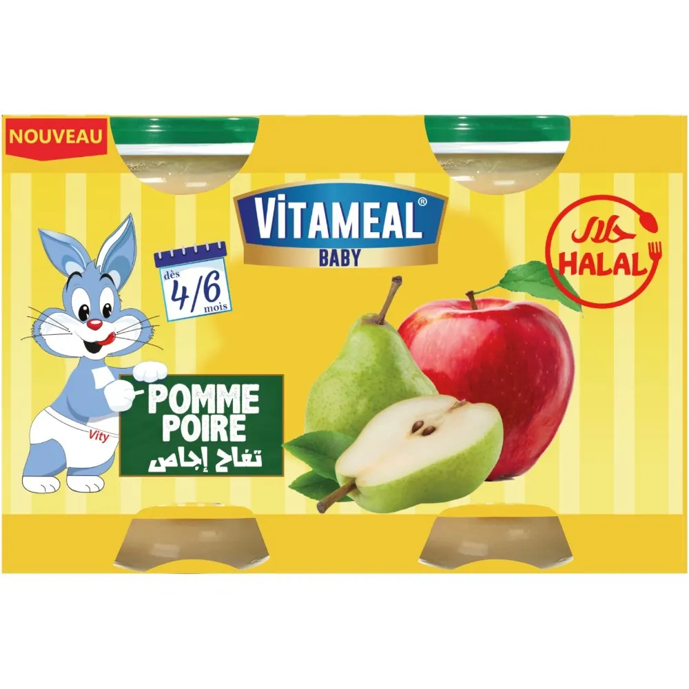 Dessert bébé pomme-poire en pots en verre 2x120g - VITAMEAL