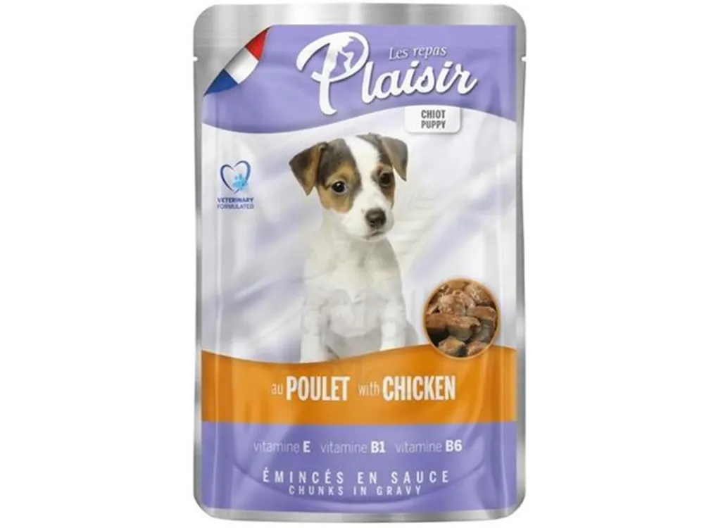 Pochon pour chiots aux émincés de poulet en sauce 100g - PLAISIR