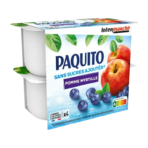 Intermarché - Purée de fruits pomme myrtille 4x100g - PAQUITO