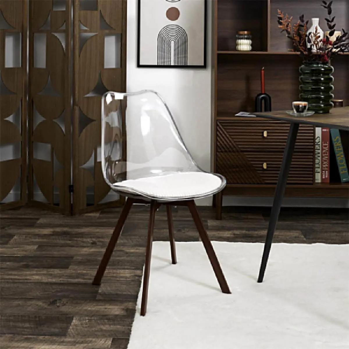Chaise transparente avec coussin côtelé Scott beige