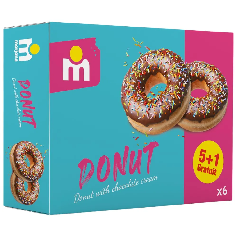 Donuts fourrés à la crème au chocolat 6x59g 5+1 gratuit - MARJANE