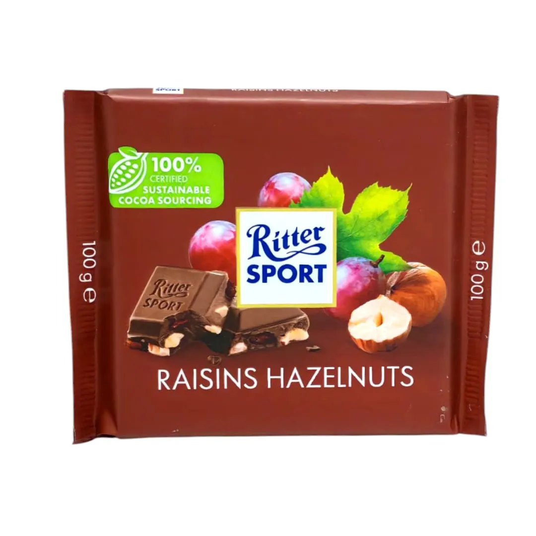 Chocolat au lait avec raisins secs et noisettes 100g - RITTER SPORT