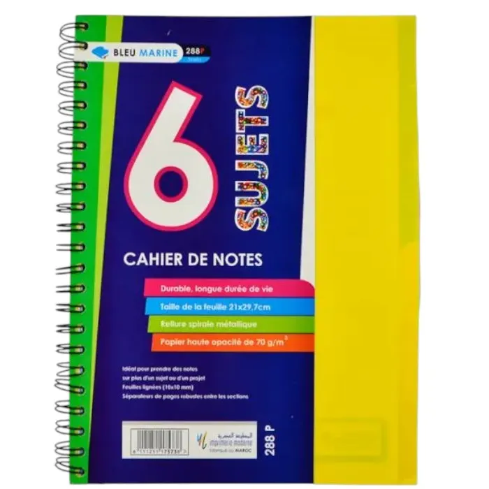 Cahier Uni 6 Sujet A4 10X10 288P Cover En Polypro BLEU MARINE