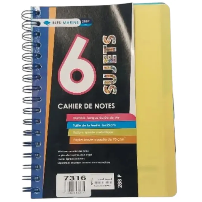 Cahier Uni 6 Sujets A5 5X5 240P Cover En Polypro BLEU MARINE
