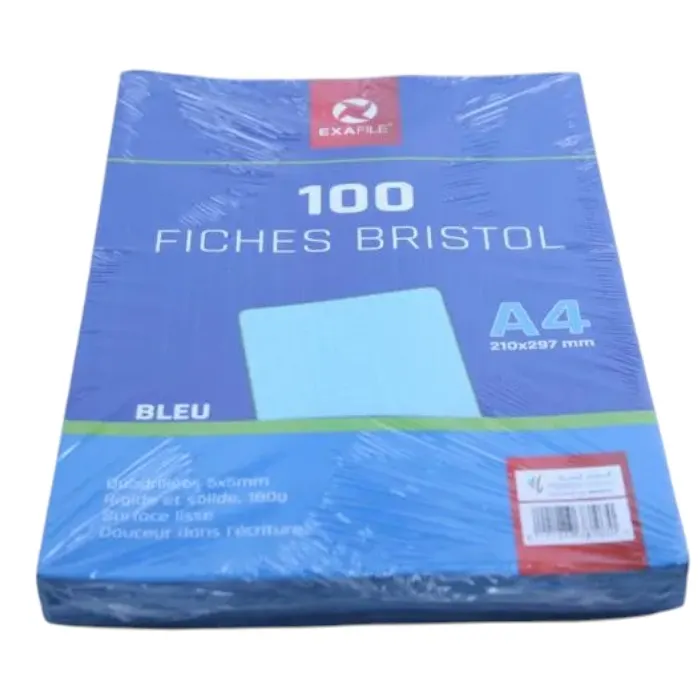 100 Fiche Bristol 5X5 A4 Bleu 180G Exafile EXAFILE
