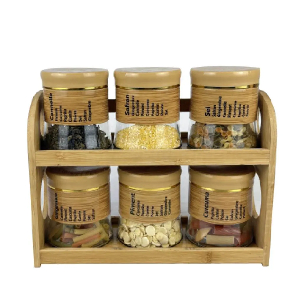 Set de 6 bocaux de rangement 400ml + support en bambou - vue 2