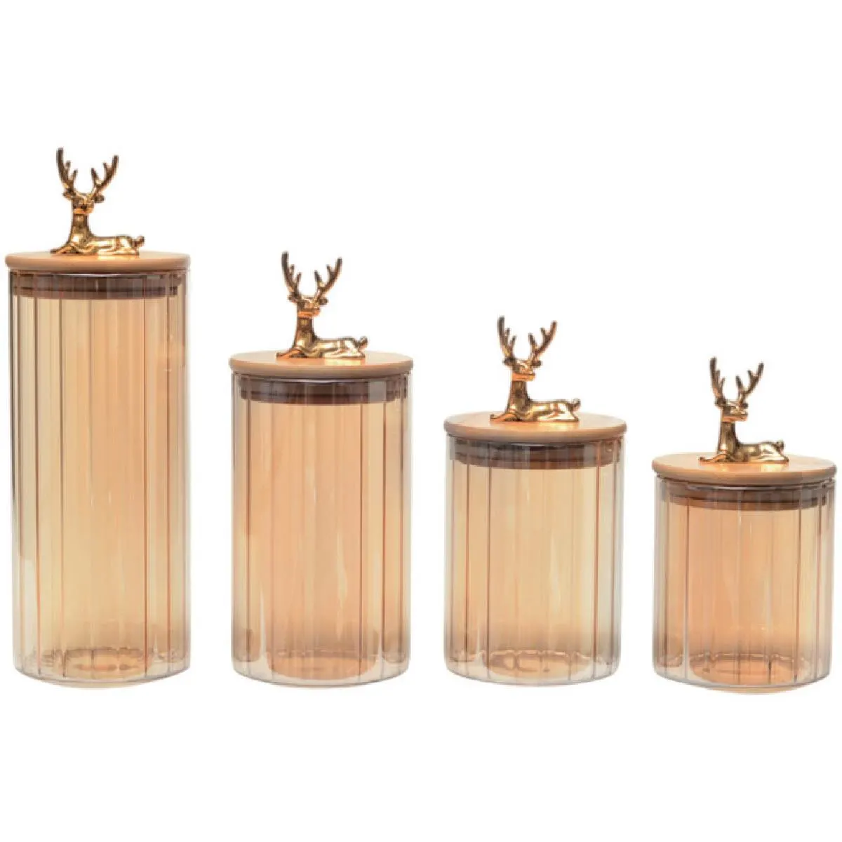 Bocal en verre + couvercle en bambou avec cerf 9,2x12cm