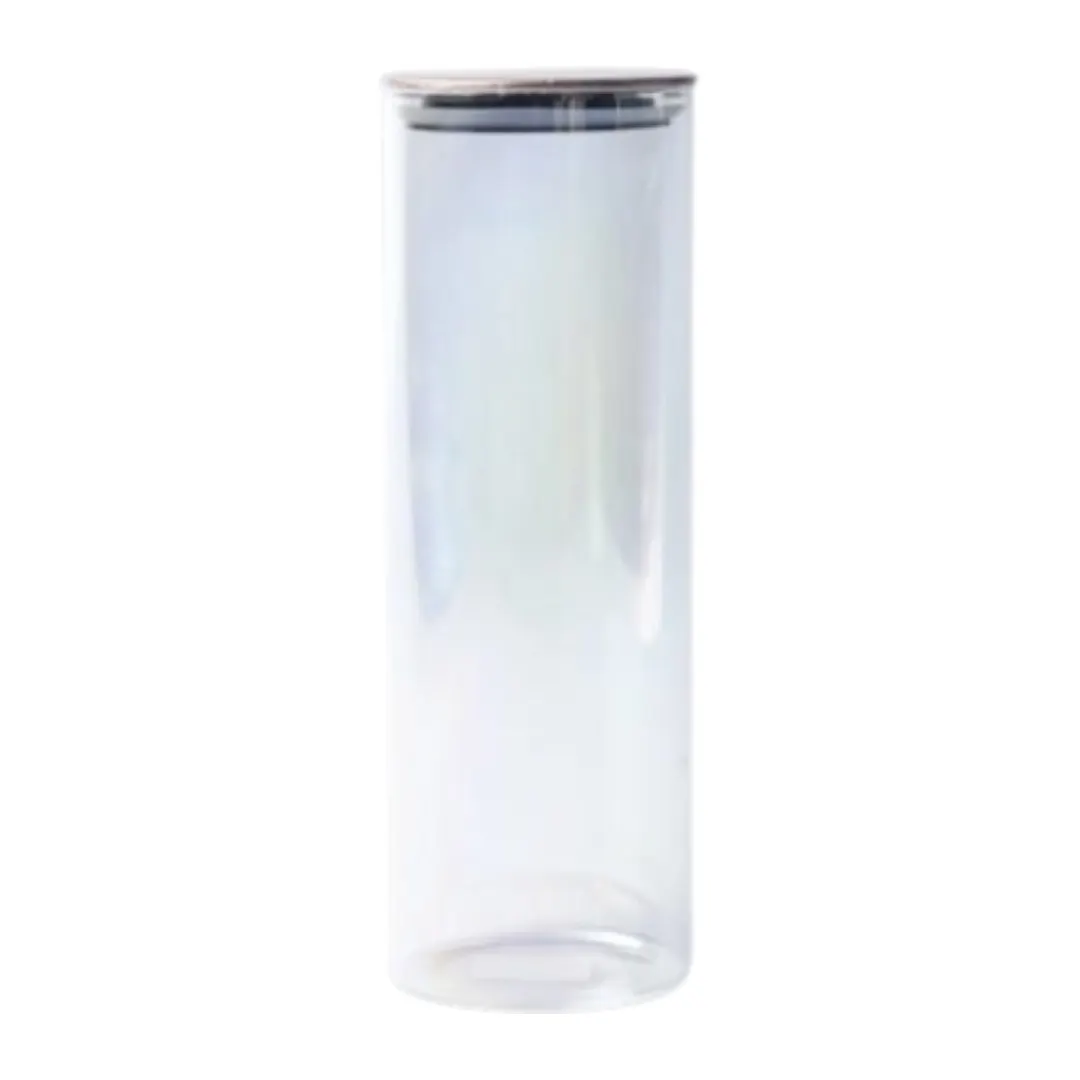 Bocal verre + couvercle en bambou 10x28cm hb3301-4